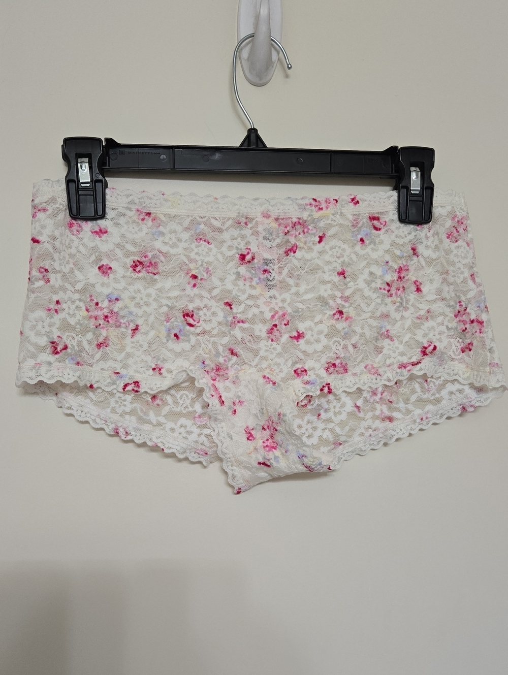 Victoria's Secret White Lace Boyshort with Pink Floral Print